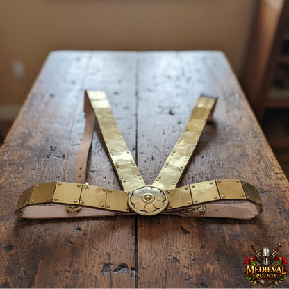 Roman Leather Phalera Belt, Brass Chest Armor, LARP Reenactment Costume