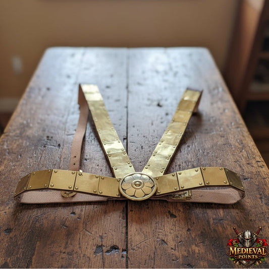 Roman Leather Phalera Belt, Brass Chest Armor, LARP Reenactment Costume