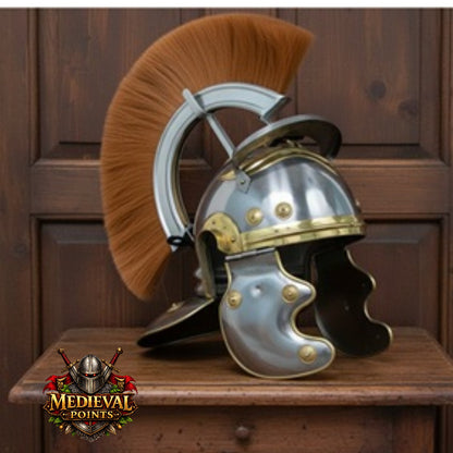 New Roman Centurion Helmet with Stand, Centurion Helmet With Brown Hair