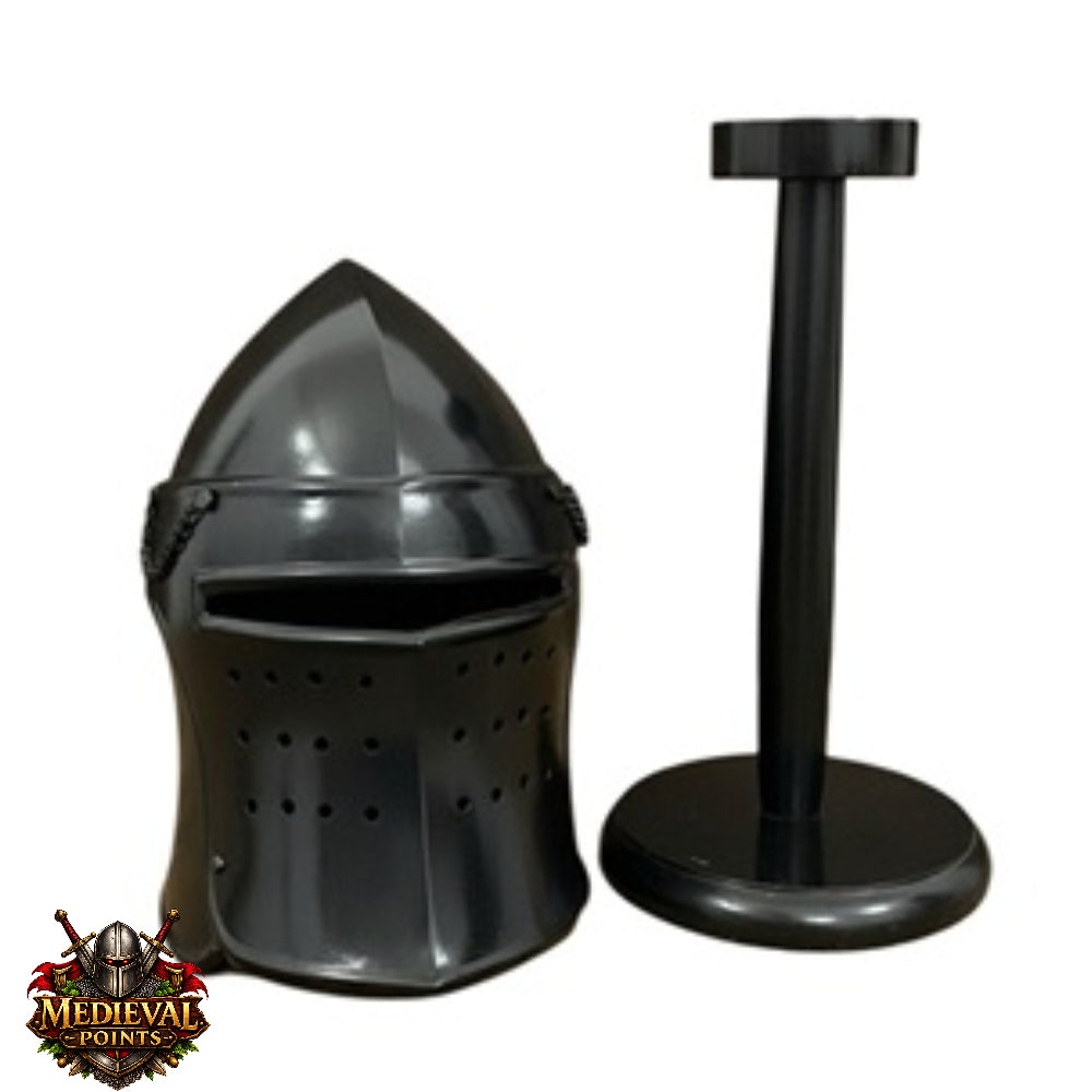 Black Barbute Helmet | Barbuta Reenactment Helmet | With Stand For Cosplay And Costumes