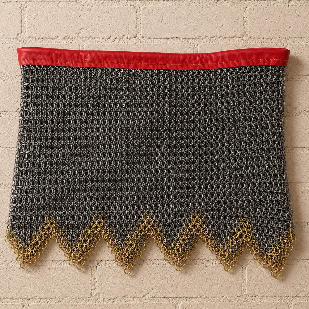 Medieval Chainmail Skirt – 9mm Mild Steel Flat Riveted Armor with Brass Trim | Viking & LARP Armor