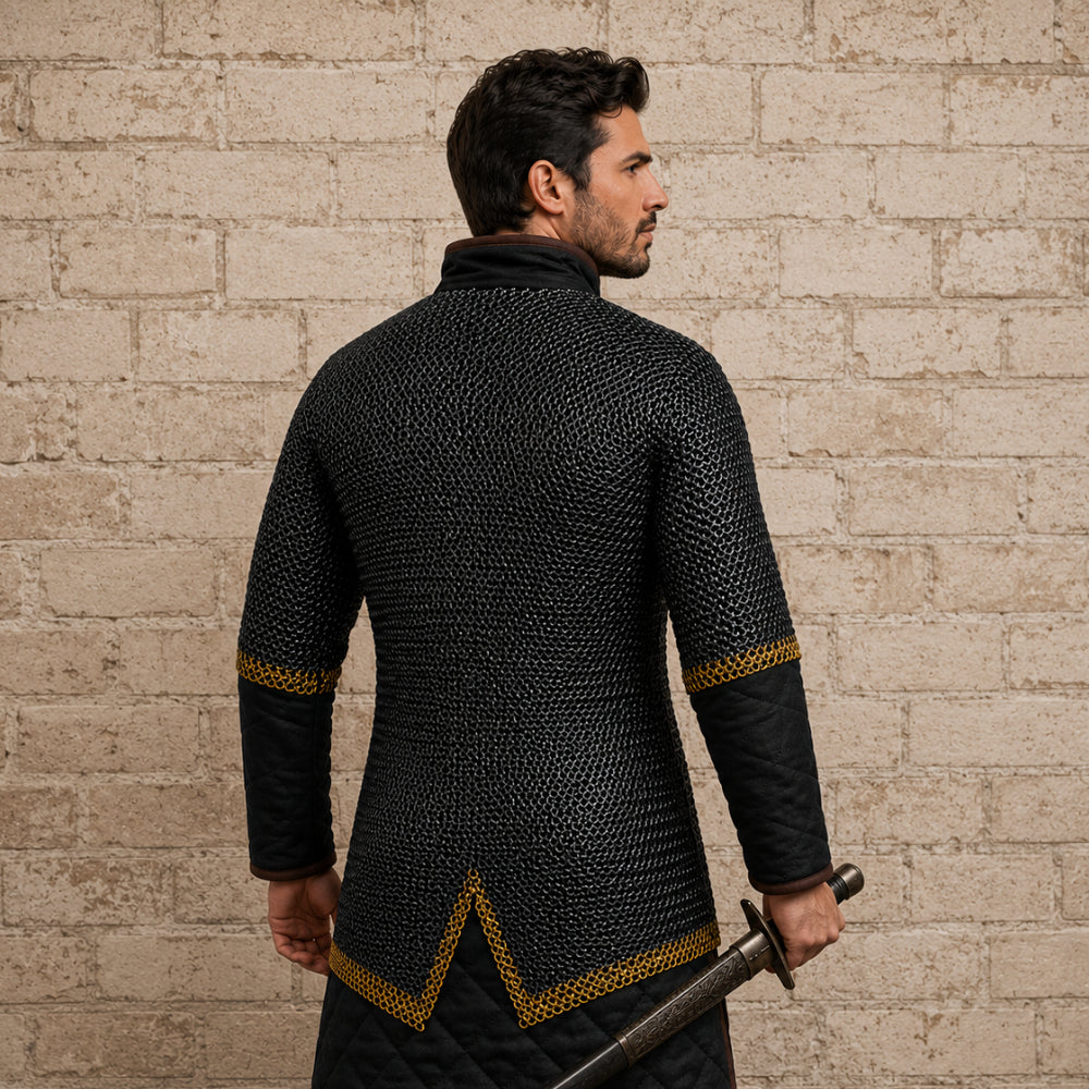 9mm Flat Riveted Chainmail Shirt with Double Brass Trim – Solid Ring Mail Armor