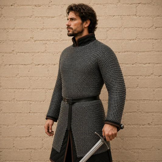 Mild Steel Chainmail Hauberk – 8MM Round Riveted Ring Medieval Armor