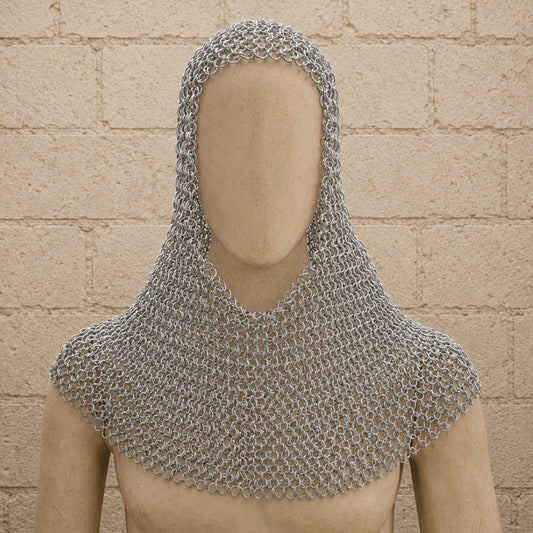 Aluminium Chainmail Coif – 9mm Round Riveted Hood for Ren Faire, LARP & Medieval Cosplay