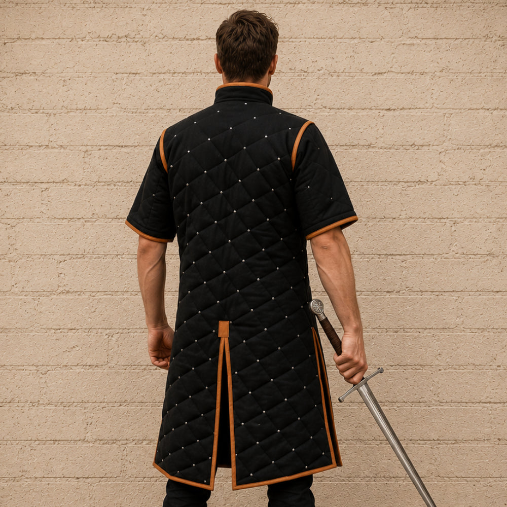 Medieval Gambeson with Brown Leather Trim – Renaissance Fair & LARP Costume