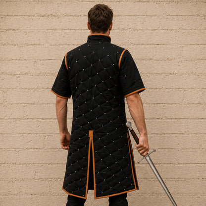 Medieval Gambeson with Brown Leather Trim – Renaissance Fair & LARP Costume