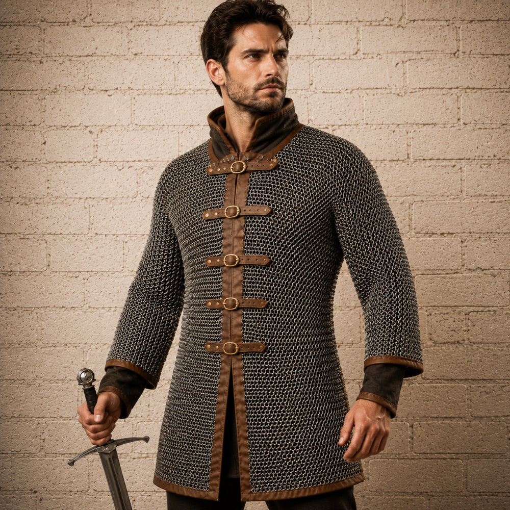 Darkened Aluminum Chainmail Shirt – Medieval Hauberk for LARP & Cosplay