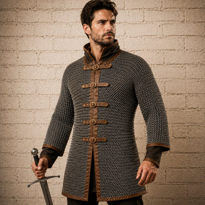 Darkened Aluminum Chainmail Shirt – Medieval Hauberk for LARP & Cosplay