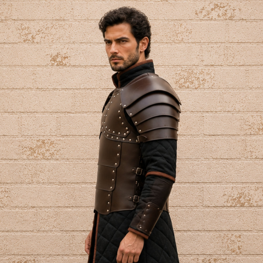 Greek Leather Breastplate Armor with Shoulder Guards – Medieval LARP & Reenactment Armor Set
