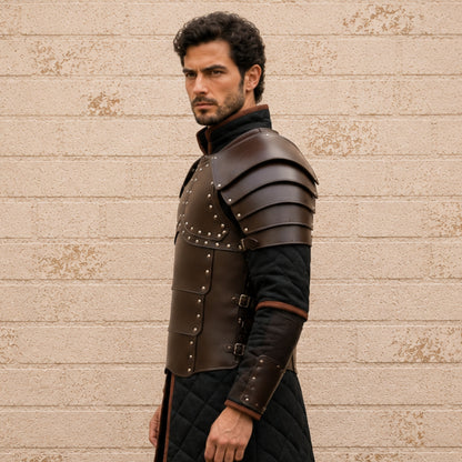 Greek Leather Breastplate Armor with Shoulder Guards – Medieval LARP & Reenactment Armor Set