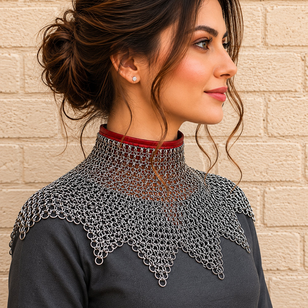 9mm Stainless Steel Chainmail Gorget Collar – Medieval Halloween Costume Armor