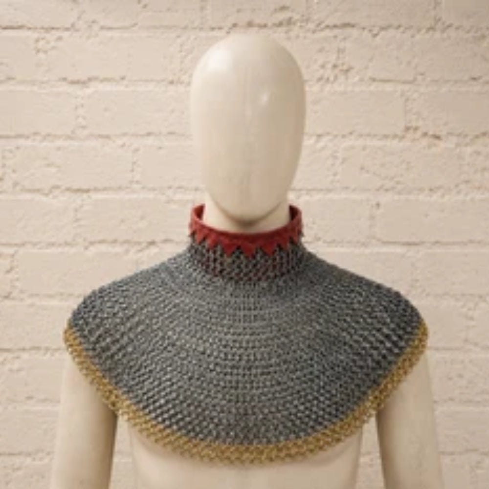 6mm Riveted Chainmail Collar with Brass Trim – Bishop Mantle for Medieval Costumes, LARP & Halloween Gifts
