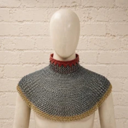 6mm Riveted Chainmail Collar with Brass Trim – Bishop Mantle for Medieval Costumes, LARP & Halloween Gifts