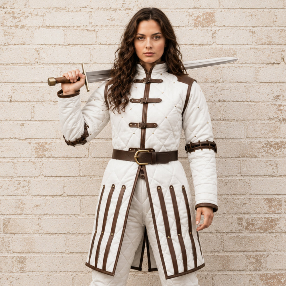 Medieval Gambeson Armor with Brown Leather Trim – Ren Faire, LARP & Halloween Costume
