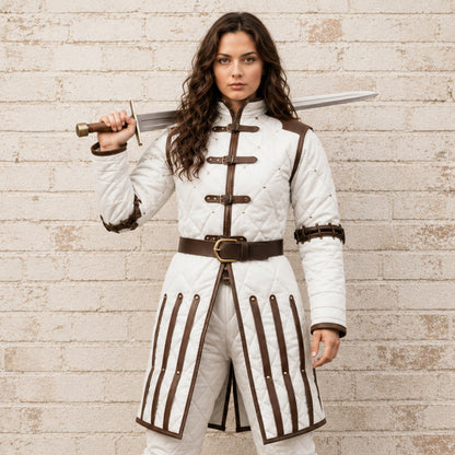 Medieval Gambeson Armor with Brown Leather Trim – Ren Faire, LARP & Halloween Costume