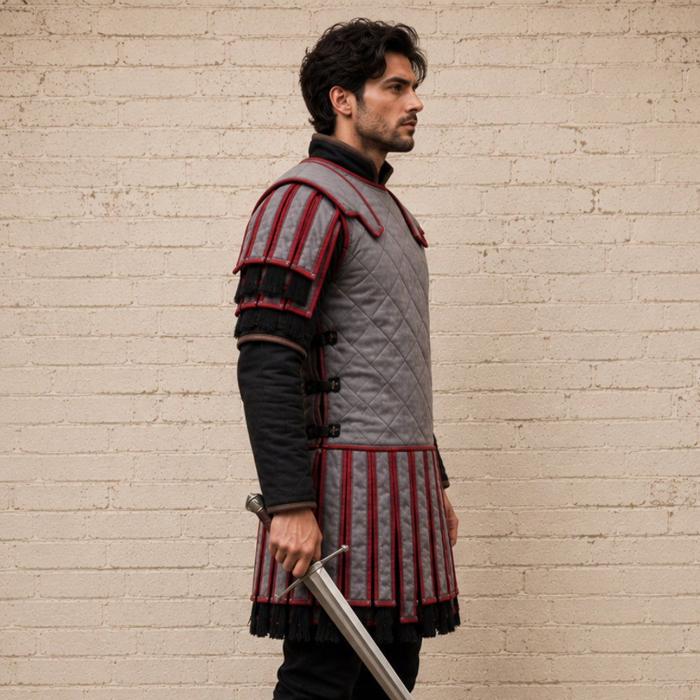 Roman Subarmalis | Beige & Red Padded Cotton Armor | Roman Warrior Costume for LARP & Ren Faire