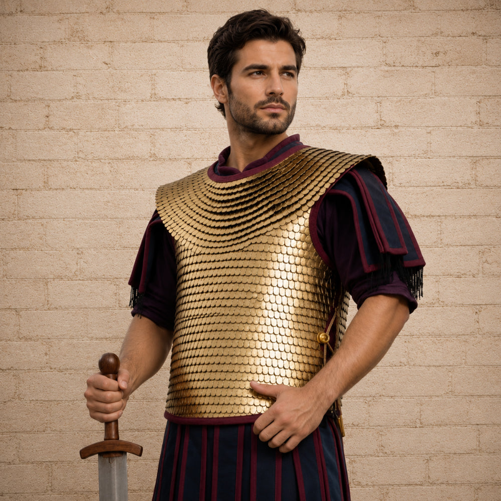 Handmade Roman Lorica Squamata Brass Scale Armor – Historical LARP & Reenactment Soldier Costume