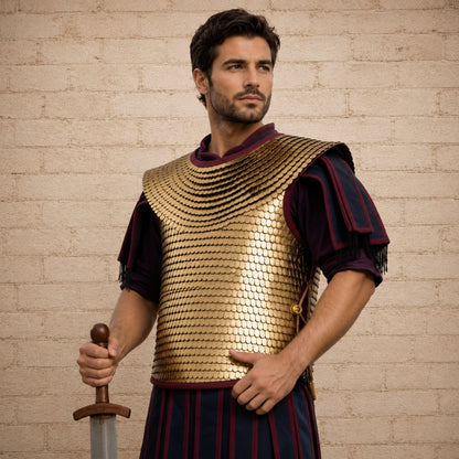 Handmade Roman Lorica Squamata Brass Scale Armor – Historical LARP & Reenactment Soldier Costume