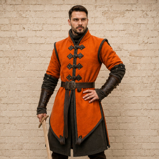 Medieval Padded Gambeson with Brown Leather Trim | Viking Costume for LARP, Ren Faire & Reenactment Events