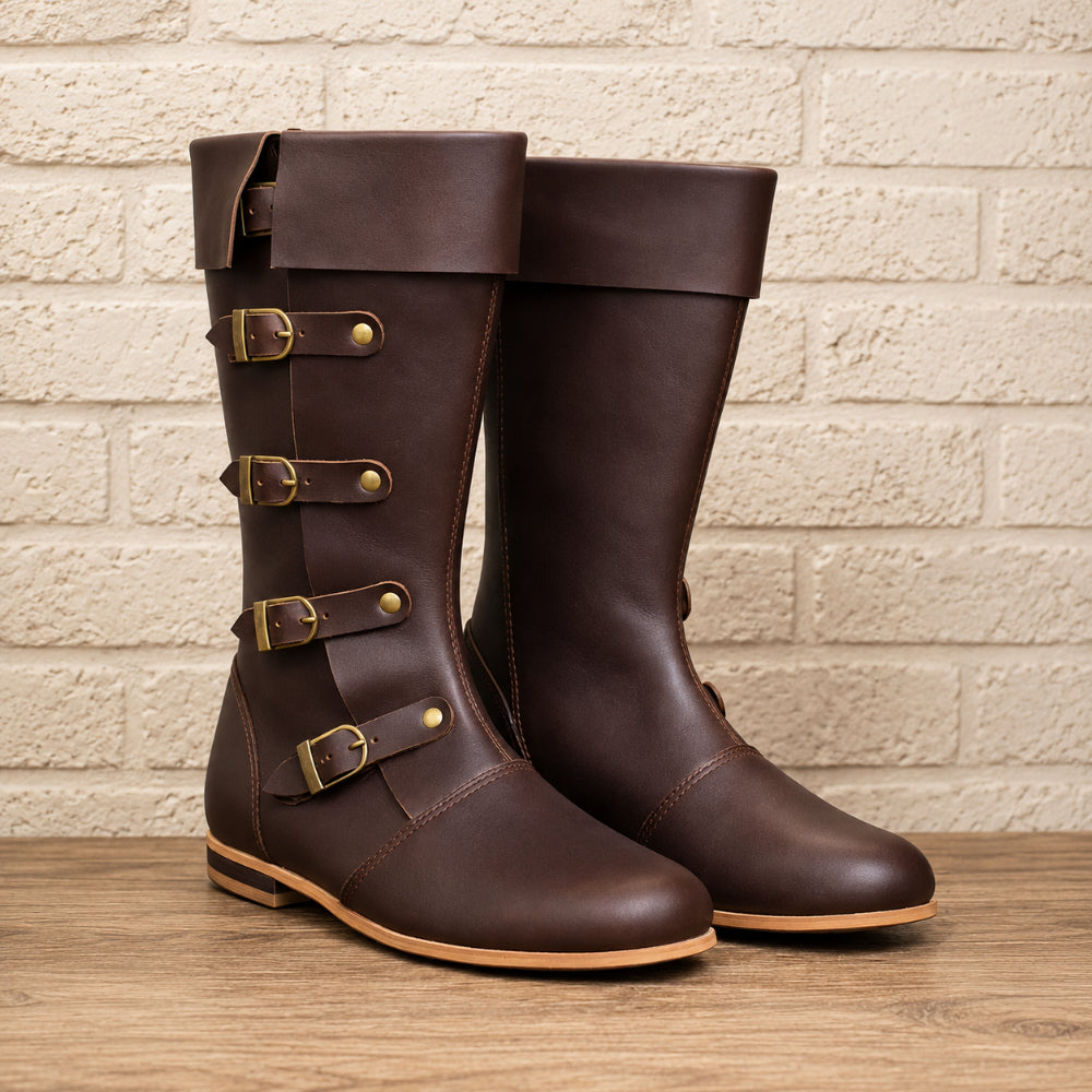 Medieval Renaissance Leather Boots – Viking & Pirate Style Footwear for Renfaire, Reenactments, Theater, and Halloween Events