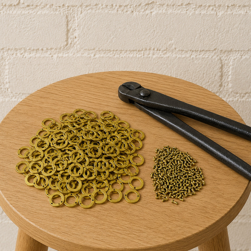 Brass Loose Riveted Rings with Round Rivets for Chainmail Repair – Natural Finish