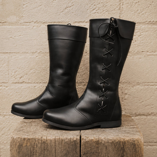 Medieval Leather Lace Boots – Viking & Pirate Style Shoes for Ren Faire, LARP & Halloween Events