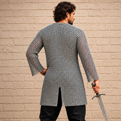 Aluminium Chainmail Shirt – 10MM Flat Riveted Hauberk with Solid Rings for Medieval Armor, LARP & Halloween Costume