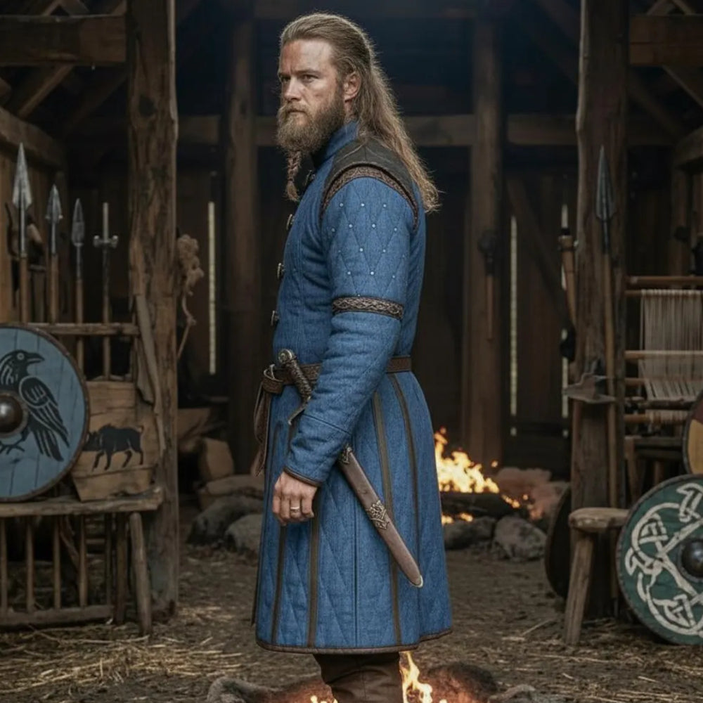 Ren Faire Blue Gambeson Costume – Medieval Padded Armor for Reenactment