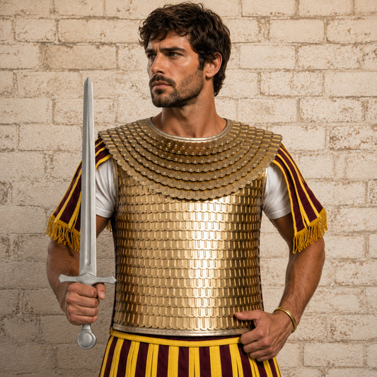 Brass Scale Lorica Squamata Armor – Roman Empire Scale Mail with Leather Trim Edges