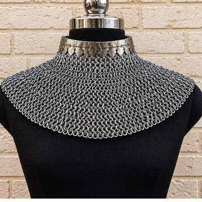 6mm Flat Riveted Chainmail Gorget with Washer Rings – Medieval Collar for Halloween, LARP & Cosplay