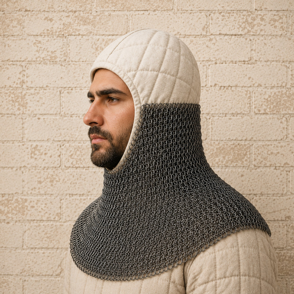 Medieval Chainmail Coif with Padded Cotton Lining – 9mm Mild Steel Rings | LARP & Medieval Armor