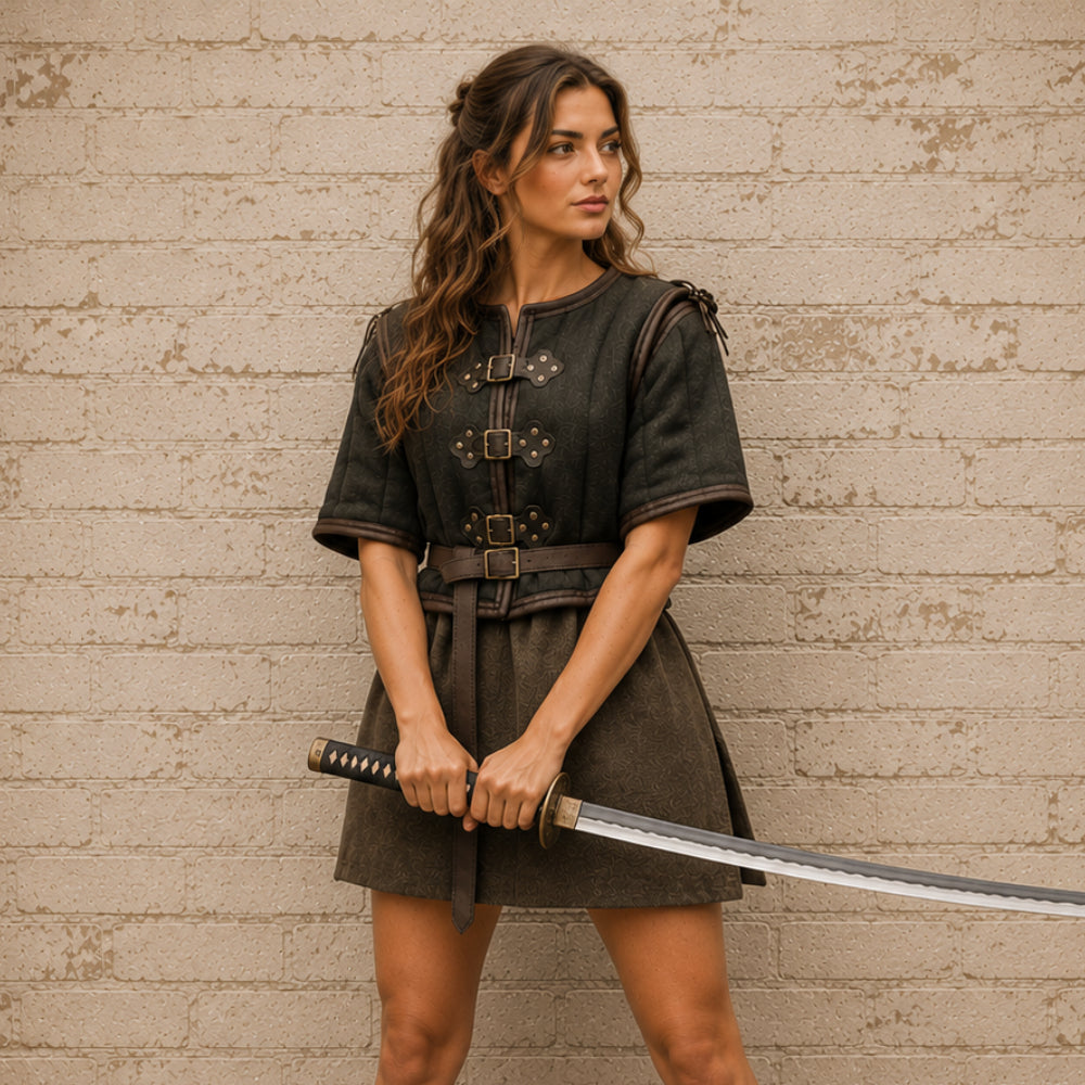 Black Gambeson with Brown Leather Trim – Renaissance Fair Costume