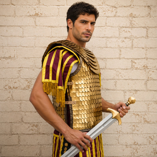 Brass Scale Lorica Squamata Armor – Roman Empire Scale Mail with Leather Trim Edges