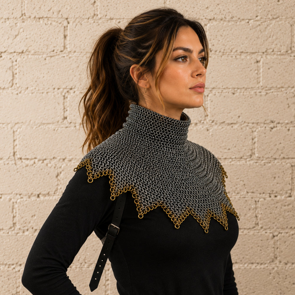 9mm Chainmail Gorget Collar – 8mm Flat Riveted & Solid Mild Steel Armor