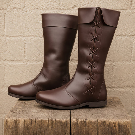 Medieval Leather Lace Boots – Viking & Pirate Style Shoes for Ren Faire, LARP & Halloween Events
