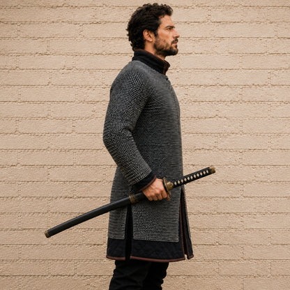 9MM Flat Riveted Chainmail Shirt with Solid Rings – Medieval Hauberk Armor for Halloween & Cosplay Gift