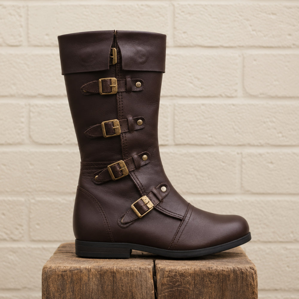 Medieval Renaissance Boots – Viking & Pirate Style Ren Faire Footwear for Reenactments and Cosplay, Brown Leather Boots
