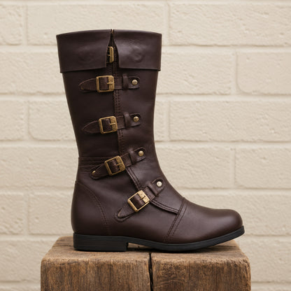 Medieval Renaissance Boots – Viking & Pirate Style Ren Faire Footwear for Reenactments and Cosplay, Brown Leather Boots