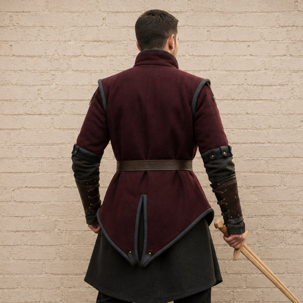 Medieval Padded Gambeson with Brown Leather Trim | Viking Costume for LARP, Ren Faire & Reenactment Events
