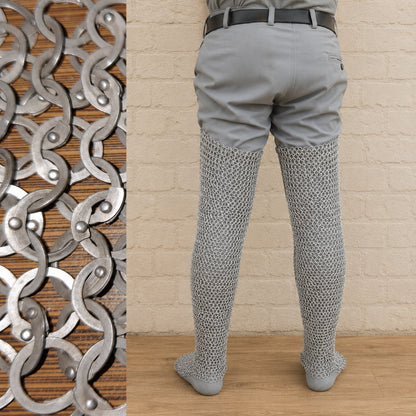 Stainless Steel Chainmail Chausses – 9mm Riveted Medieval Leggings for LARP, Reenactment & Events
