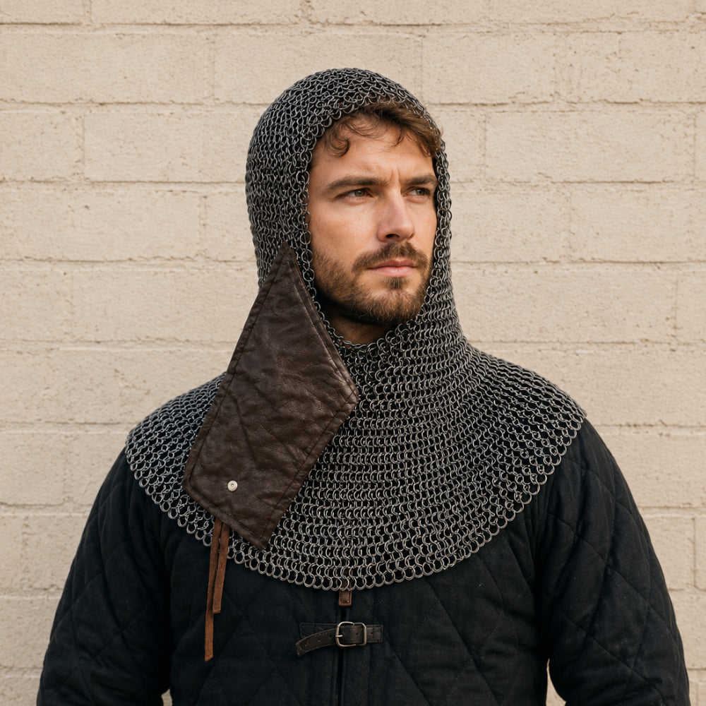 9mm Flat Riveted Stainless Steel Chainmail Coif – Medieval LARP & Reenactment Hood