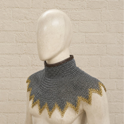 Medieval Chainmail Collar – 6mm Flat Ring with Brass Zigzag Edges for Neck Protection