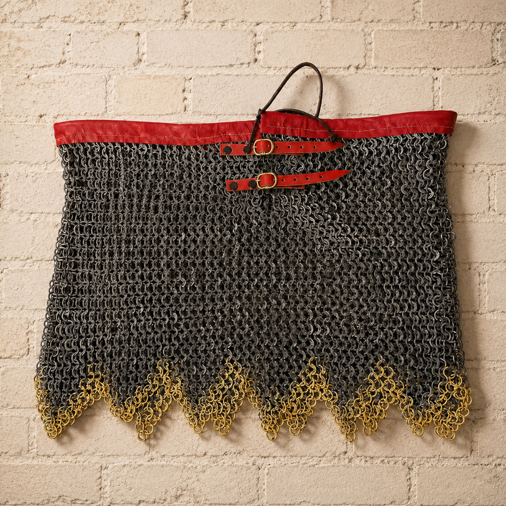Medieval Chainmail Skirt – 9mm Mild Steel Flat Riveted Armor with Brass Trim | Viking & LARP Armor