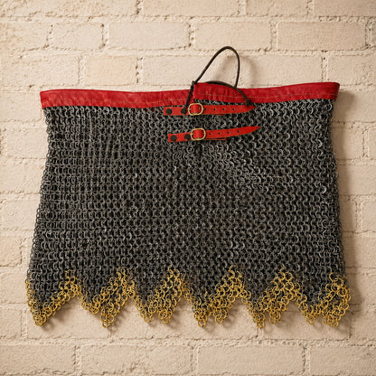 Medieval Chainmail Skirt – 9mm Mild Steel Flat Riveted Armor with Brass Trim | Viking & LARP Armor
