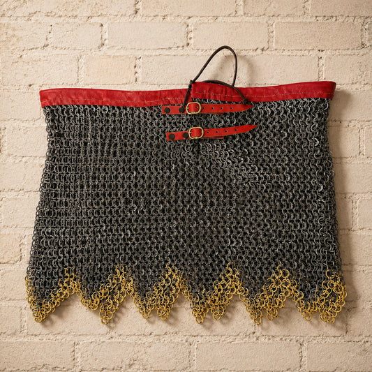 Medieval Chainmail Skirt – 9mm Mild Steel Flat Riveted Armor with Brass Trim | Viking & LARP Armor