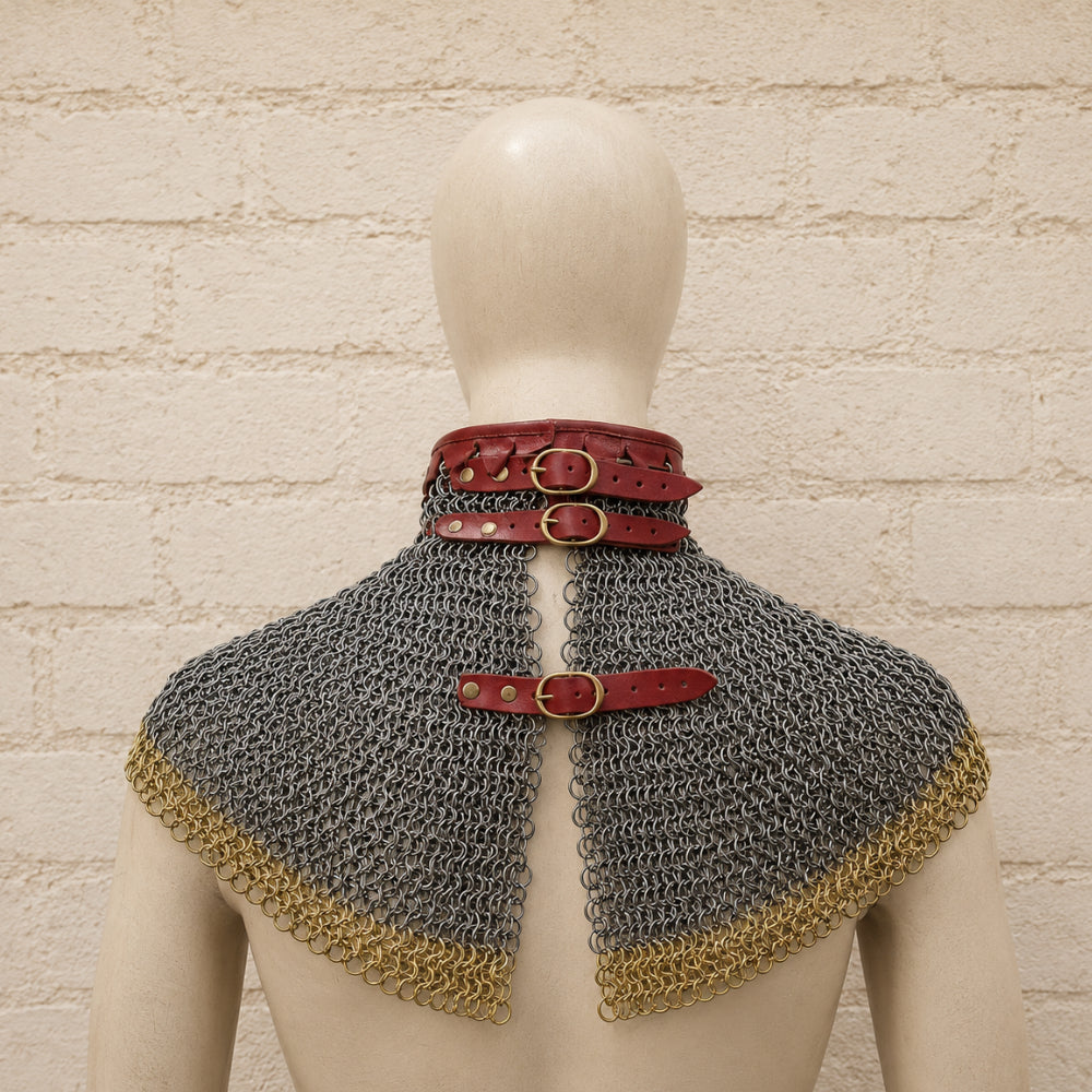 6mm Riveted Chainmail Collar with Brass Trim – Bishop Mantle for Medieval Costumes, LARP & Halloween Gifts