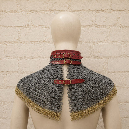 6mm Riveted Chainmail Collar with Brass Trim – Bishop Mantle for Medieval Costumes, LARP & Halloween Gifts