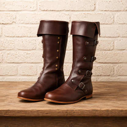 Medieval Renaissance Leather Boots – Viking & Pirate Style Footwear for Renfaire, Reenactments, Theater, and Halloween Events
