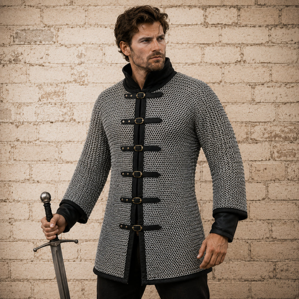 Darkened Aluminum Chainmail Shirt – Medieval Hauberk for LARP & Cosplay