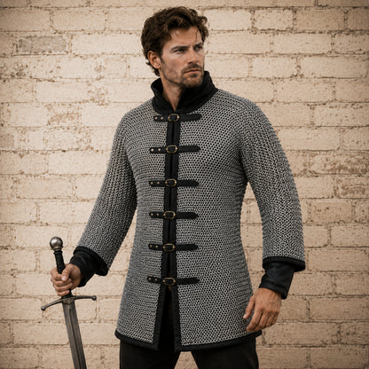 Darkened Aluminum Chainmail Shirt – Medieval Hauberk for LARP & Cosplay